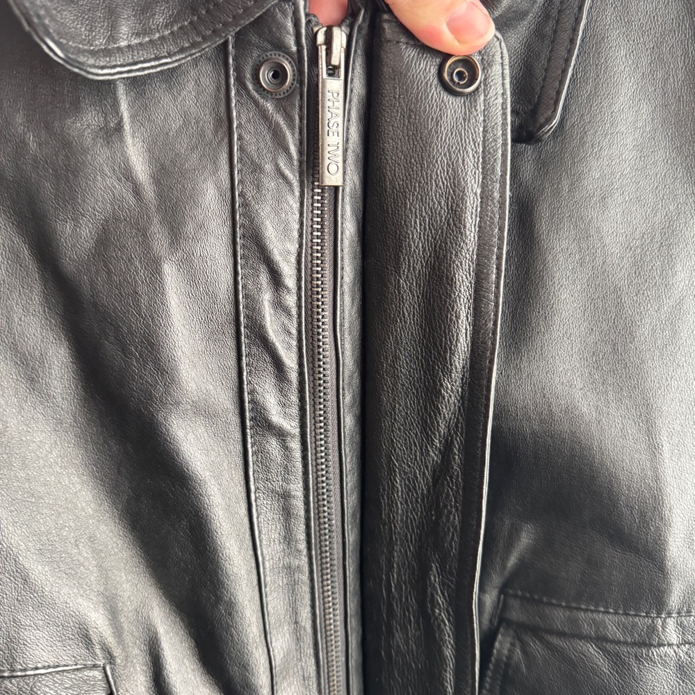 Phase Two Black Leather Bomber Jacket Size Xl - image 4